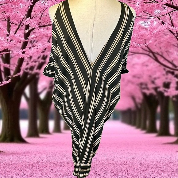 NWT Uma and Leopold Black, Tan & White Striped Sleeveless V-Neck Caftan Dress M - Picture 8 of 12